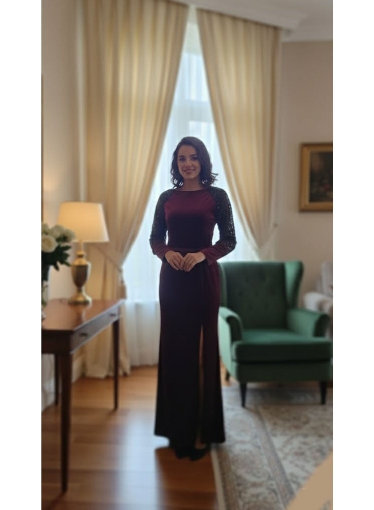 FULL JOY Elegant Long Velvet Evening Dress with Delicate Embroidery Long Sleeves,Fashion Dress. - Image 1